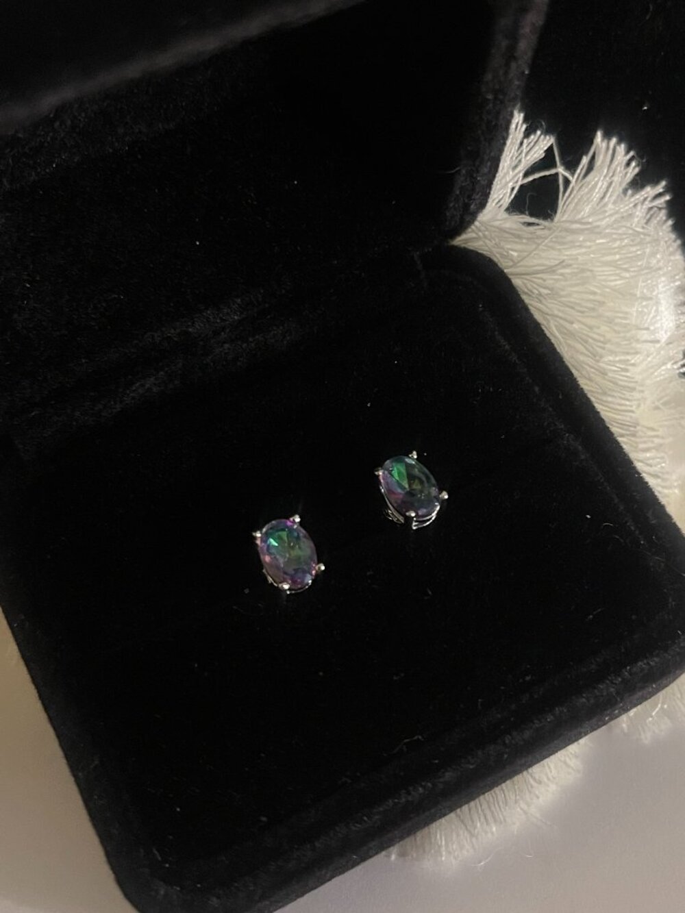925 Sterling Silver Mystic Topaz Rainbow Stud Earrings Oval Faceted New